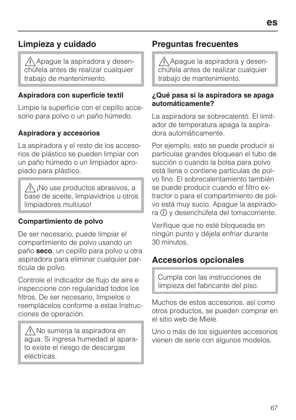 Miele S 6000 User Manual | Page 67 / 80