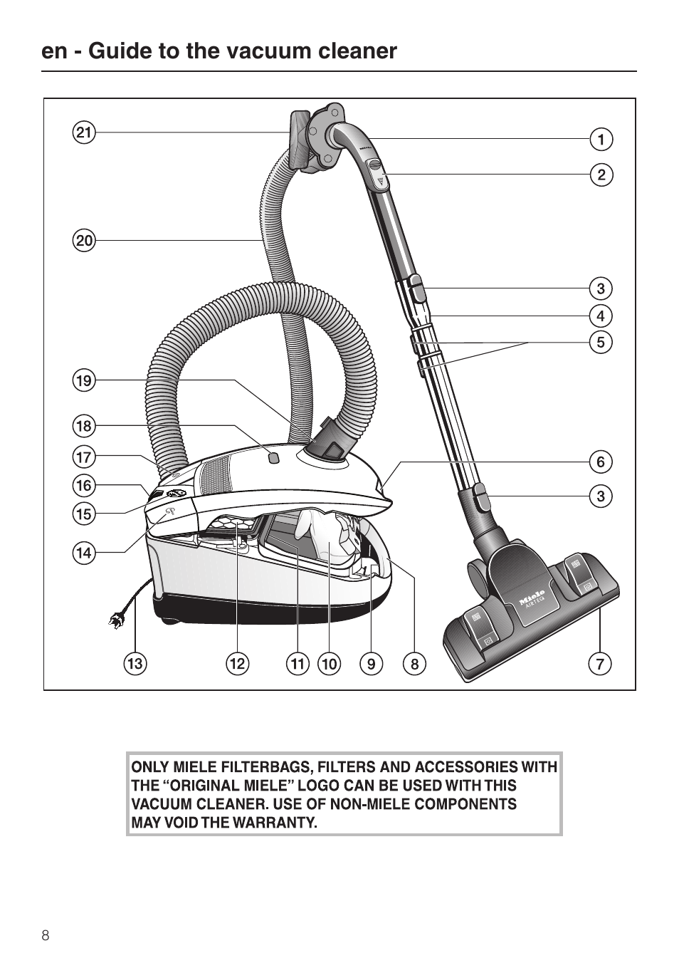 En - guide to the vacuum cleaner | Miele S 6000 User Manual | Page 8 / 80