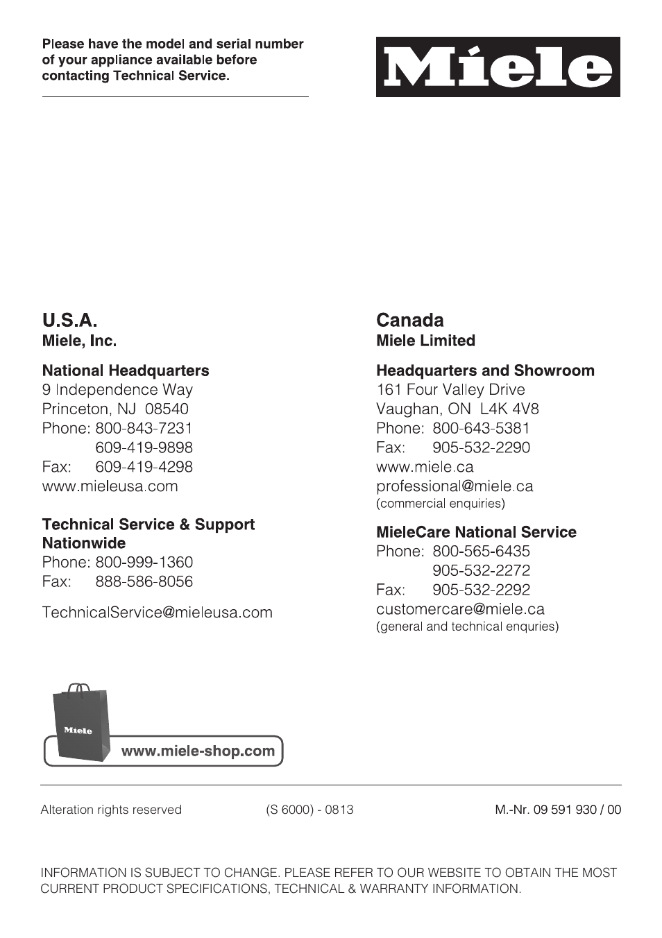 Miele S 6000 User Manual | Page 80 / 80