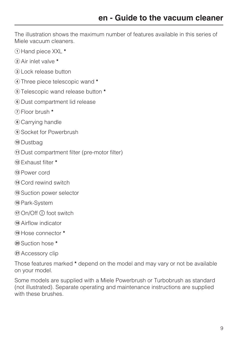 En - guide to the vacuum cleaner | Miele S 6000 User Manual | Page 9 / 80