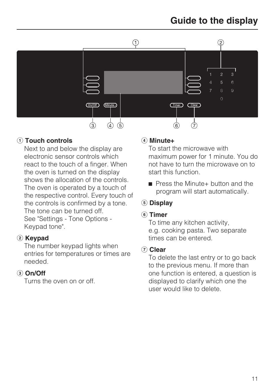 Guide to the display 11, Guide to the display | Miele H4080BM User Manual | Page 11 / 68