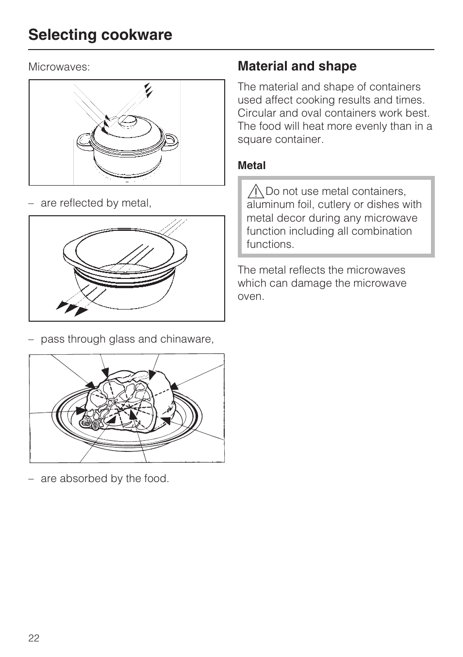 Selecting cookware 22, Selecting cookware | Miele H4080BM User Manual | Page 22 / 68