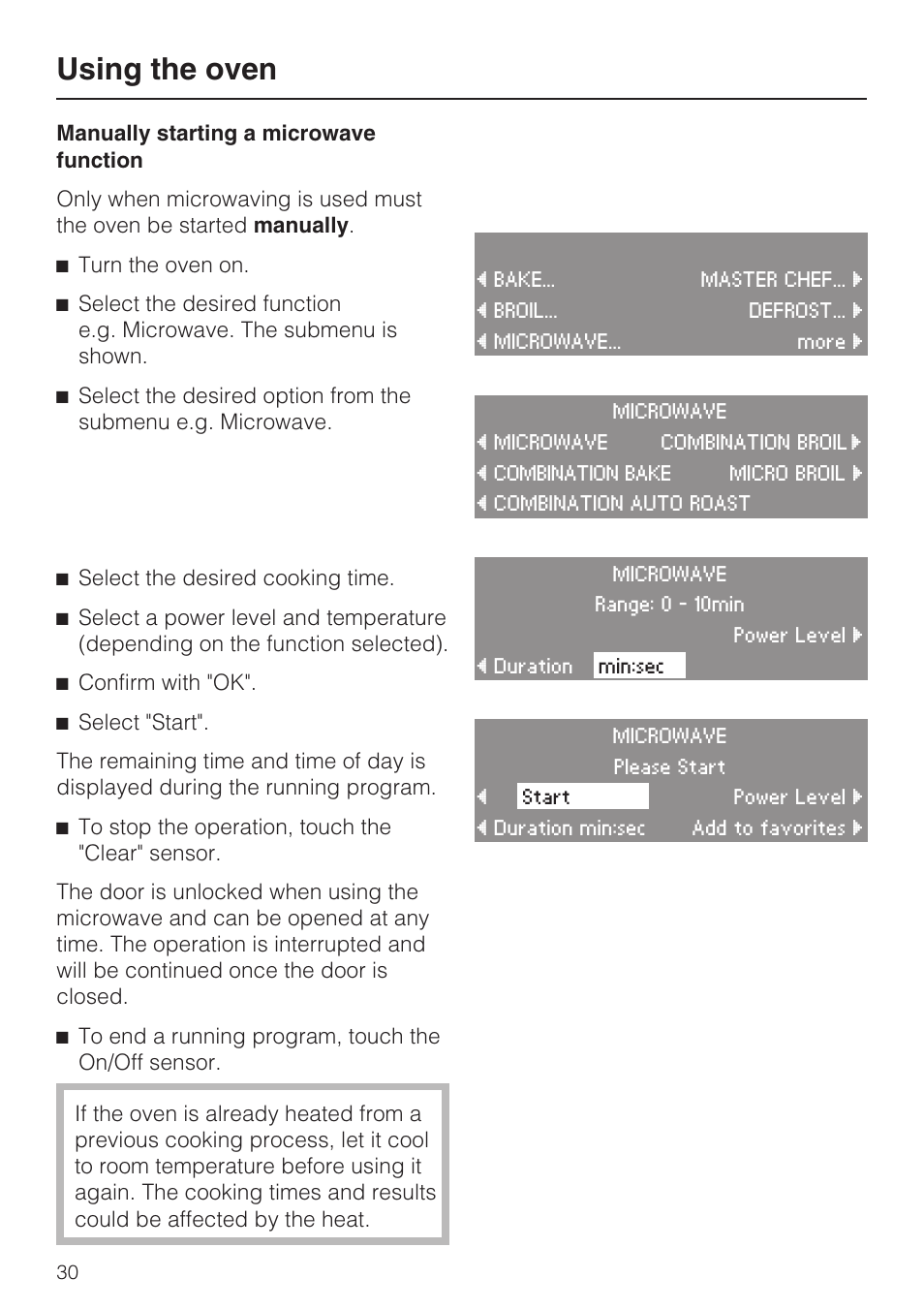 Using the oven | Miele H4080BM User Manual | Page 30 / 68