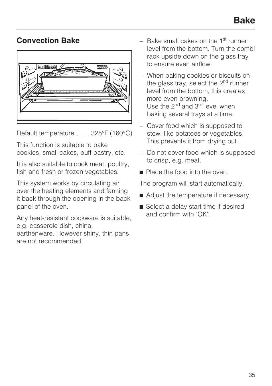 Bake 35, Bake, Convection bake | Miele H4080BM User Manual | Page 35 / 68
