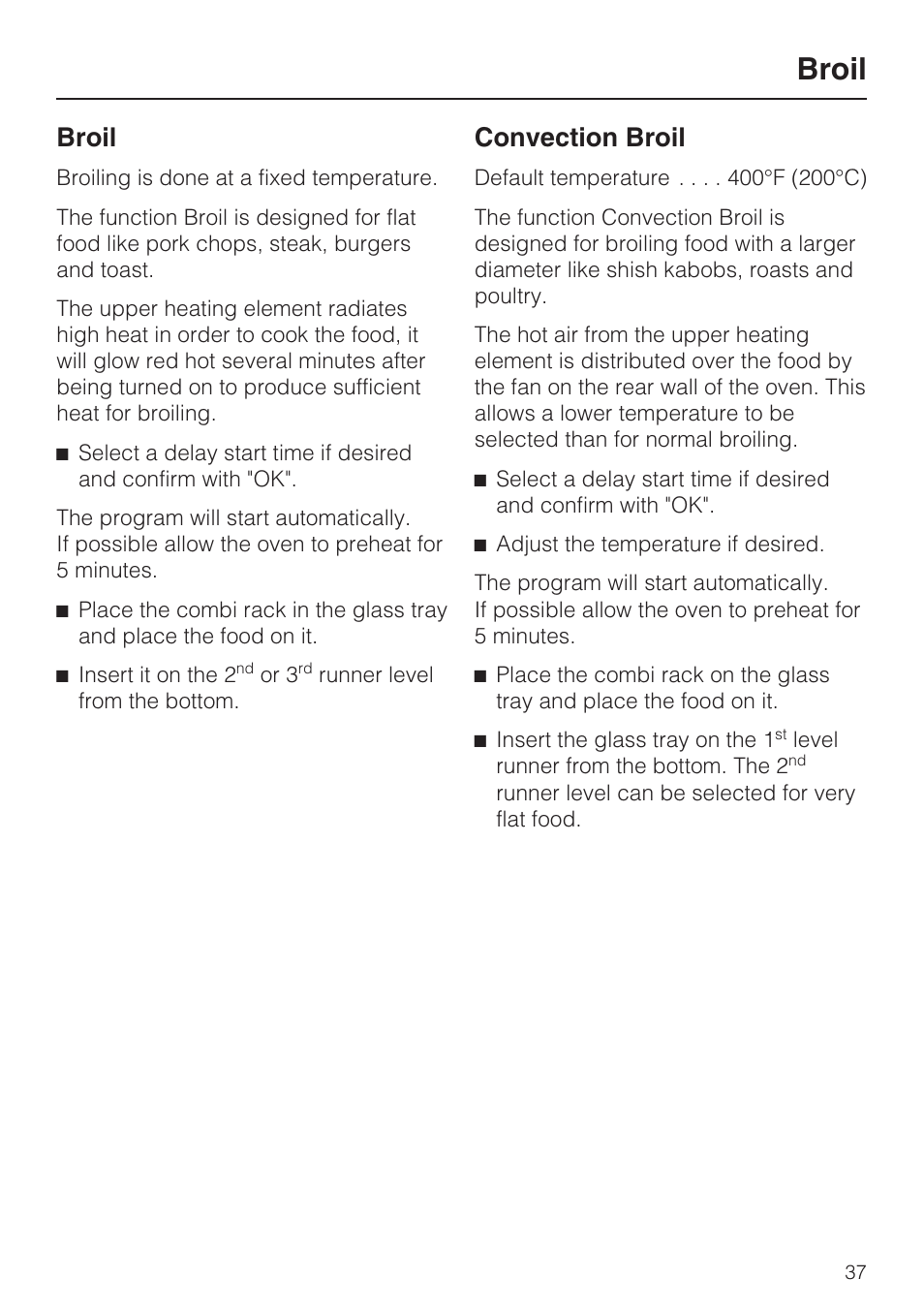Broil 37, Broil, Convection broil | Miele H4080BM User Manual | Page 37 / 68