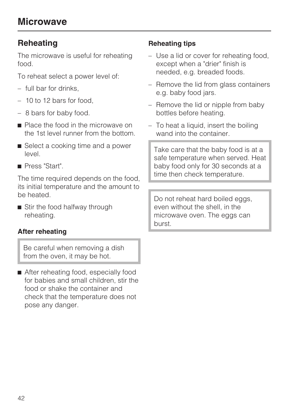 Microwave, Reheating | Miele H4080BM User Manual | Page 42 / 68