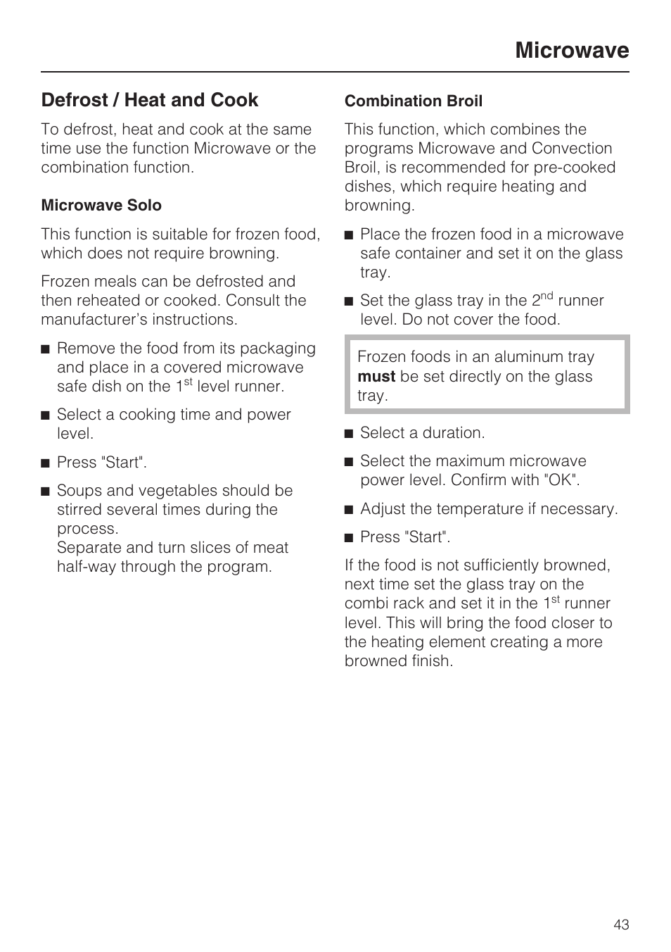 Microwave, Defrost / heat and cook | Miele H4080BM User Manual | Page 43 / 68