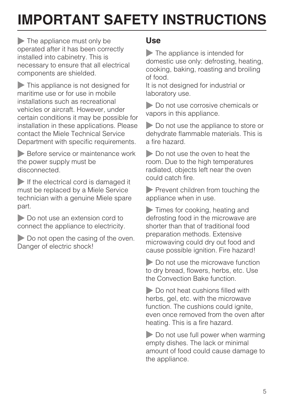 Important safety instructions | Miele H4080BM User Manual | Page 5 / 68