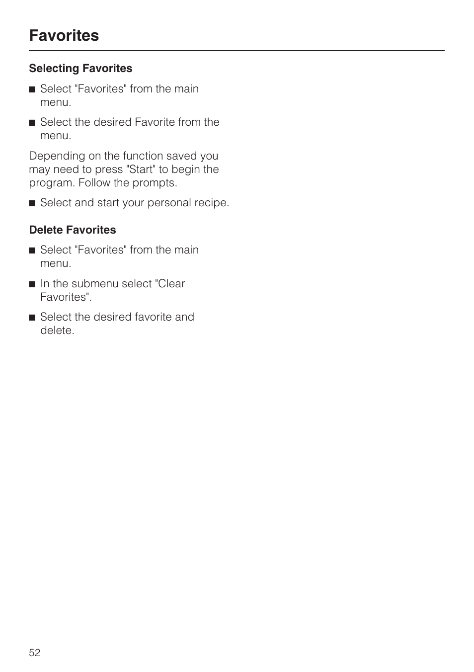 Favorites | Miele H4080BM User Manual | Page 52 / 68