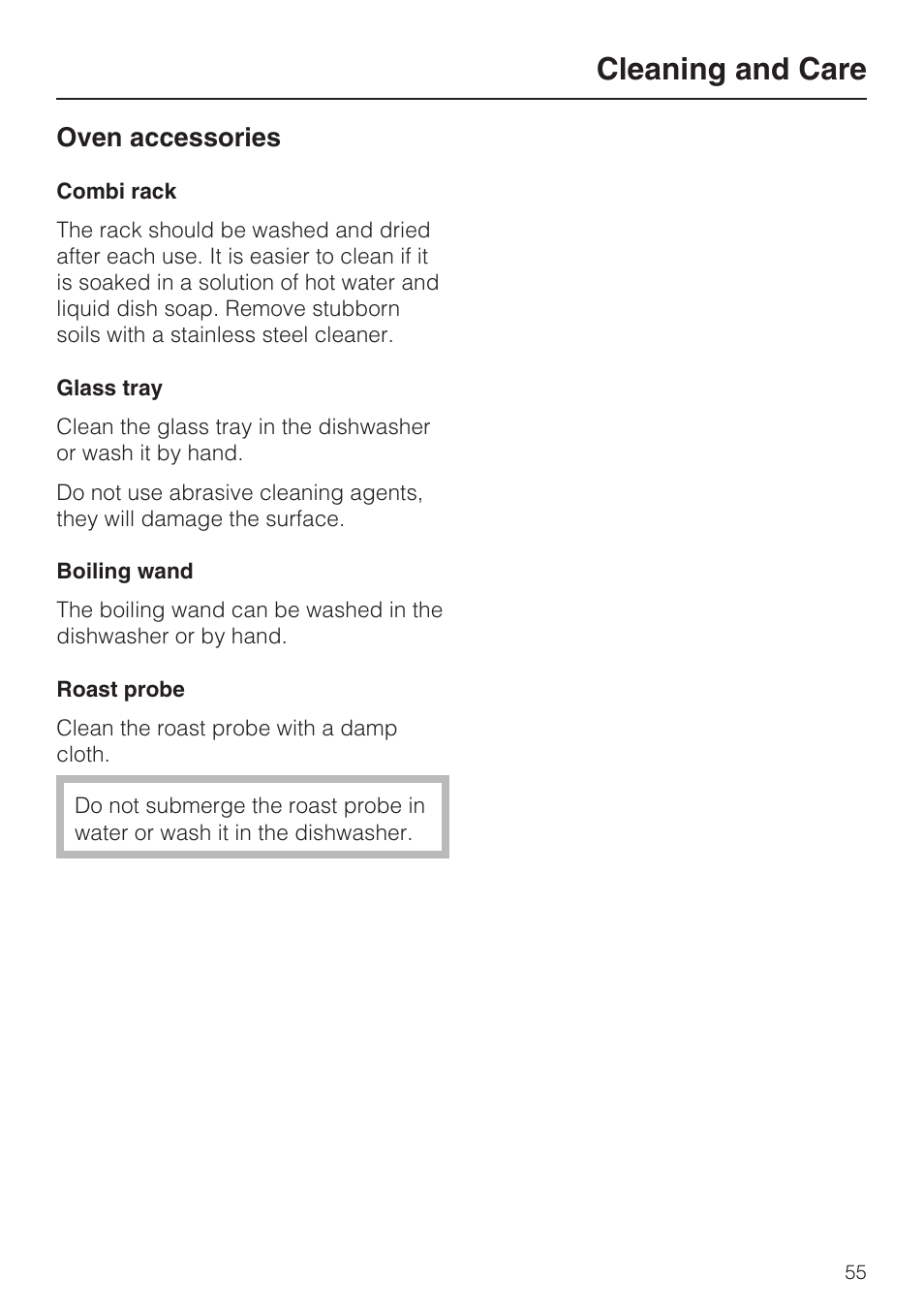 Cleaning and care, Oven accessories | Miele H4080BM User Manual | Page 55 / 68