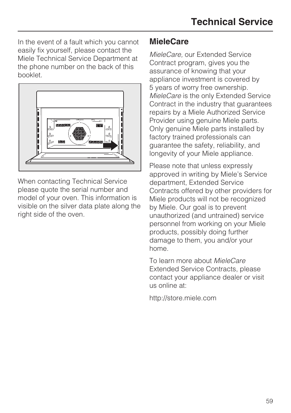Technical service 59, Technical service, Mielecare | Miele H4080BM User Manual | Page 59 / 68