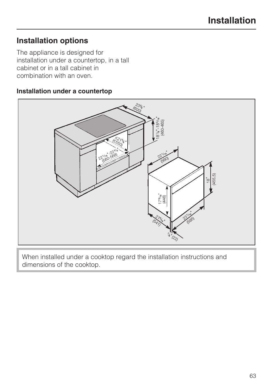 Installation 63, Installation | Miele H4080BM User Manual | Page 63 / 68