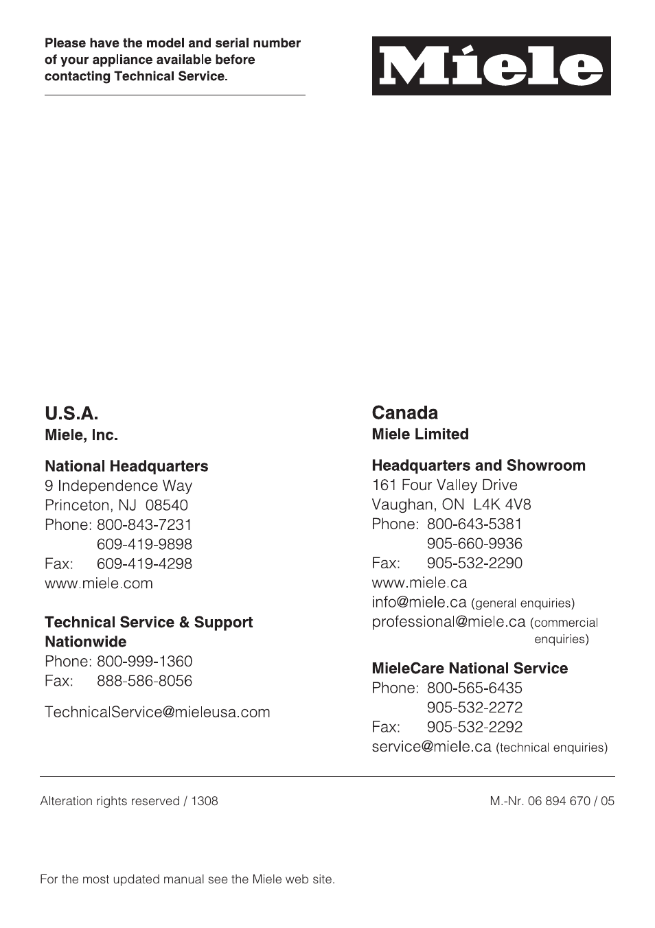 Miele H4080BM User Manual | Page 68 / 68