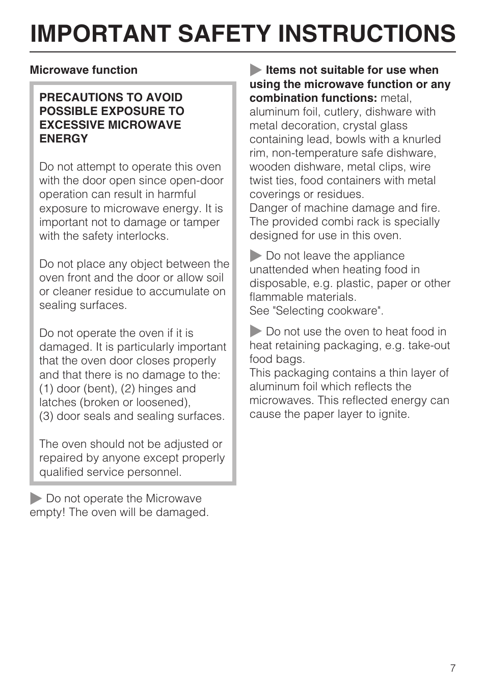 Important safety instructions | Miele H4080BM User Manual | Page 7 / 68