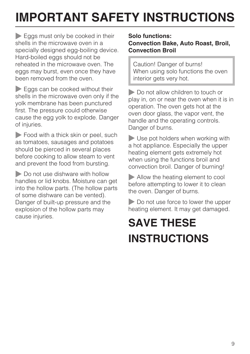 Important safety instructions, Save these instructions | Miele H4080BM User Manual | Page 9 / 68