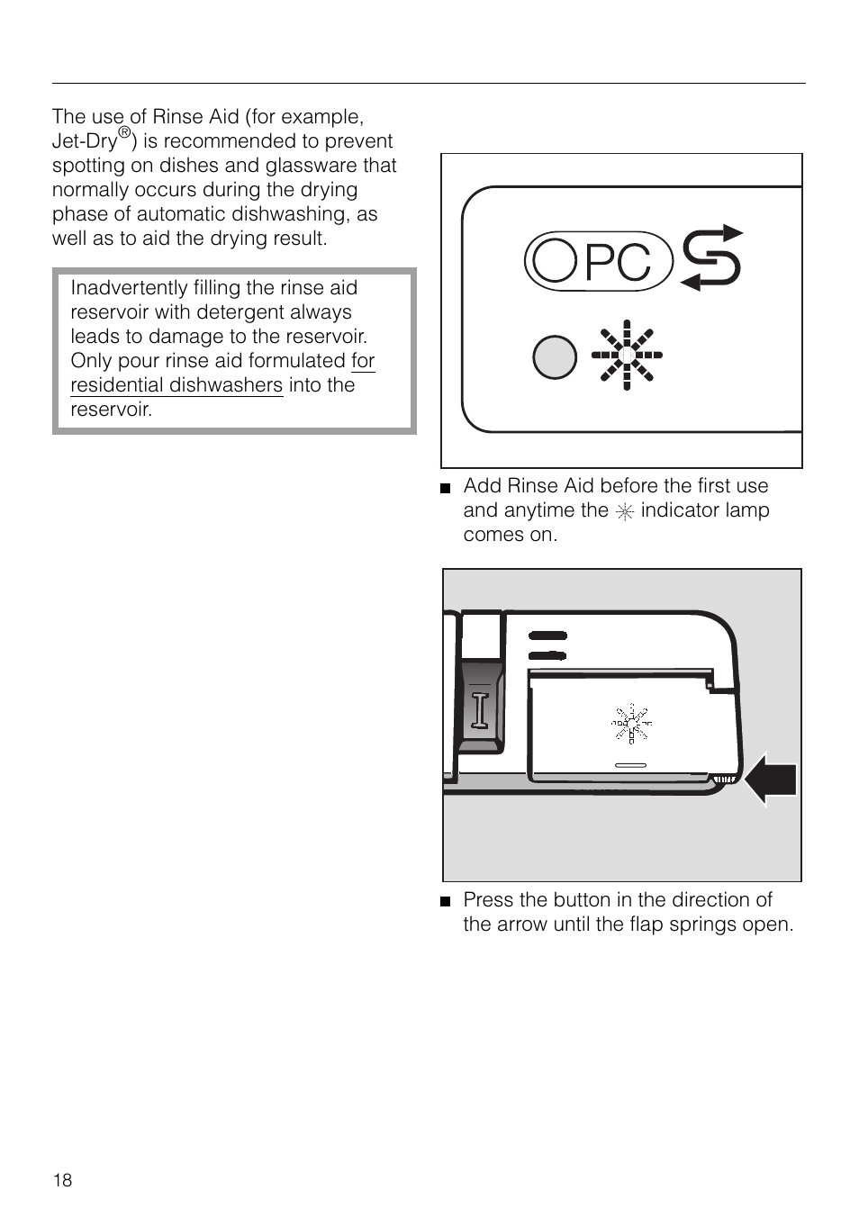 Adding rinse aid 18, Adding rinse aid | Miele G 879 SCVI User Manual | Page 18 / 76