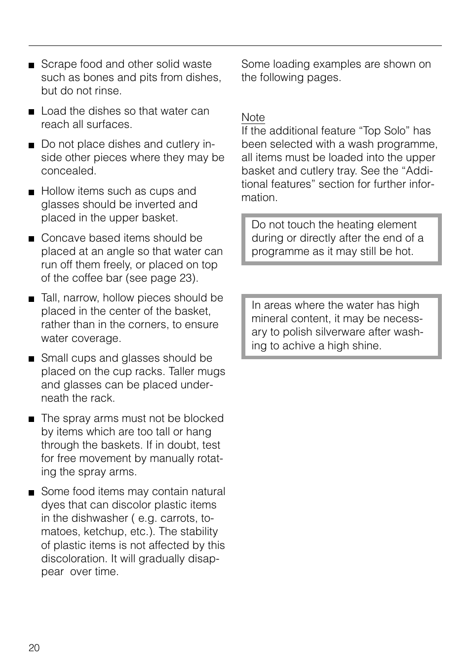 Loading the dishwasher 20, Loading the dishwasher | Miele G 879 SCVI User Manual | Page 20 / 76