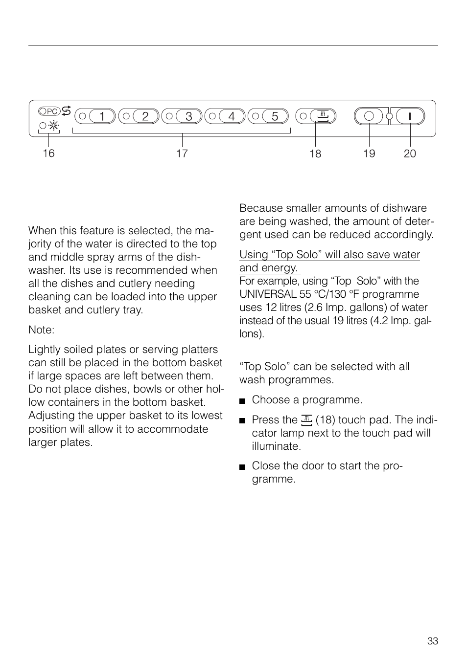 Additional features 33, Top solo 33, Heated drying 34 | Additional features, Heated drying, Top solo (18) | Miele G 879 SCVI User Manual | Page 33 / 76