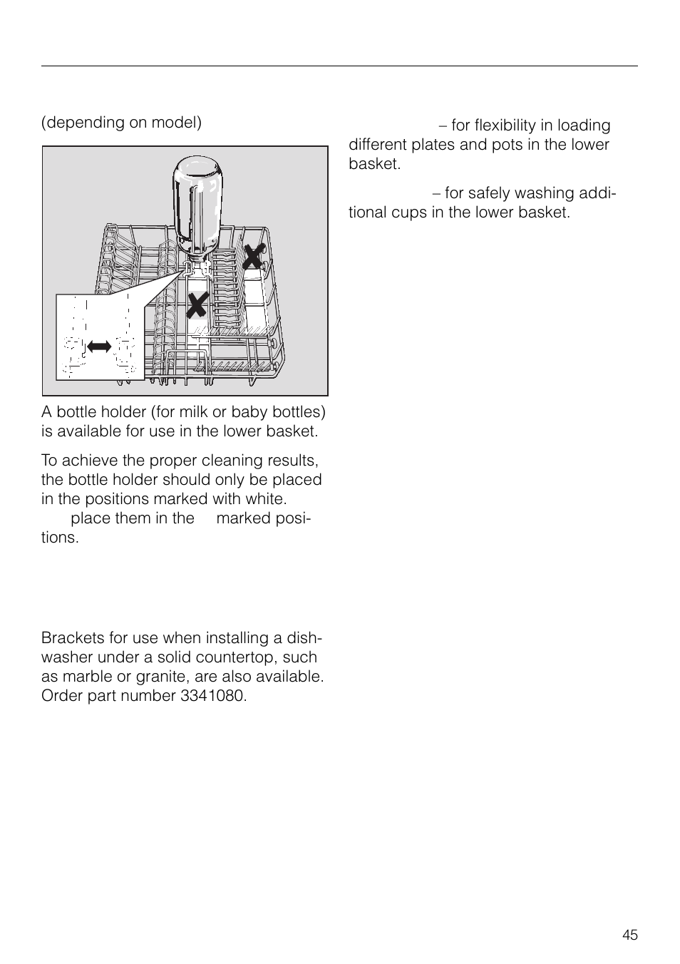 Accessories, Bottle holder, Installation – special situations | Special inserts | Miele G 879 SCVI User Manual | Page 45 / 76