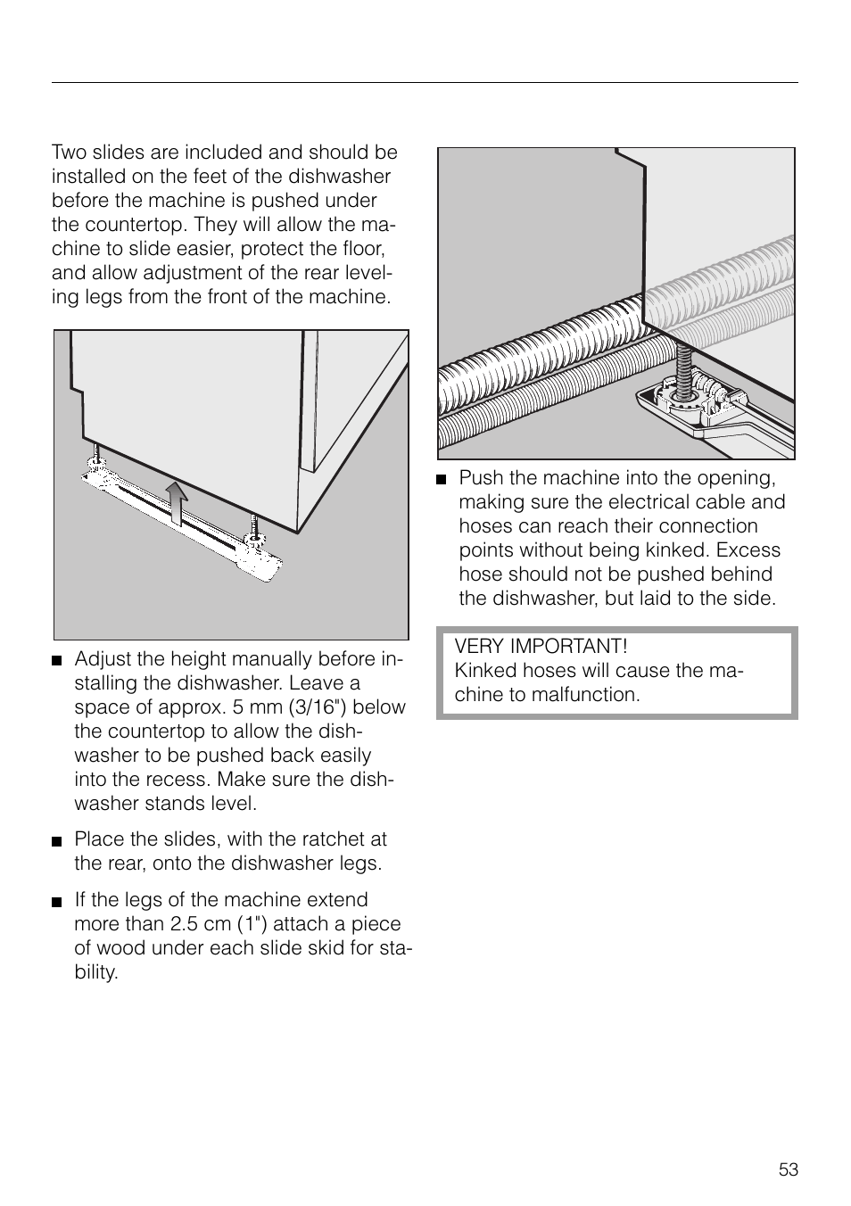 Installing the slides. 53, Installing the slides, Dishwasher installation | Miele G 879 SCVI User Manual | Page 53 / 76