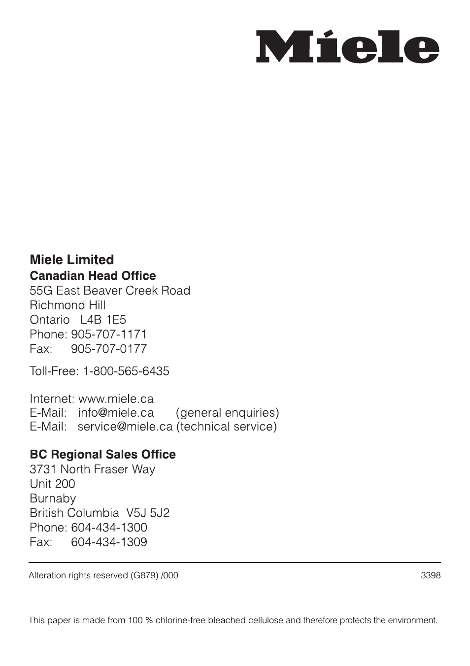 Miele G 879 SCVI User Manual | Page 76 / 76