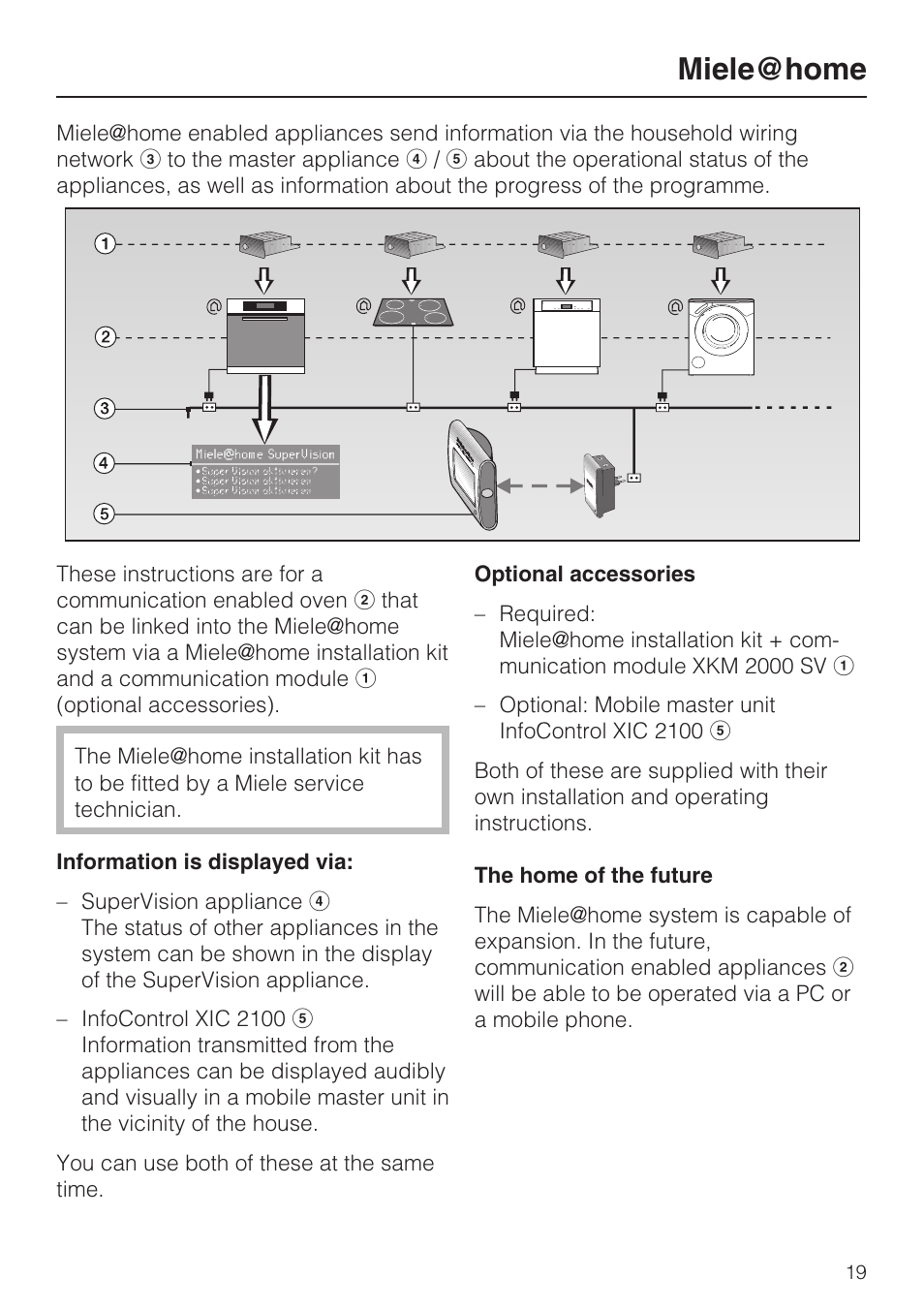 Miele@home 19, Optional accessories 19, Miele@home | Miele H 5981 BP User Manual | Page 19 / 88