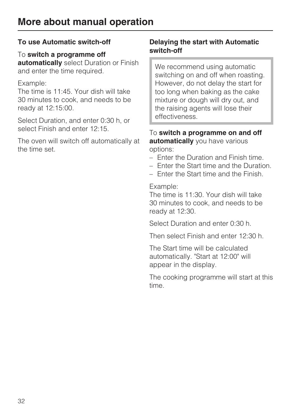 To use automatic switch-off 32, Delaying the start with automatic switch-off 32, More about manual operation | Miele H 5981 BP User Manual | Page 32 / 88