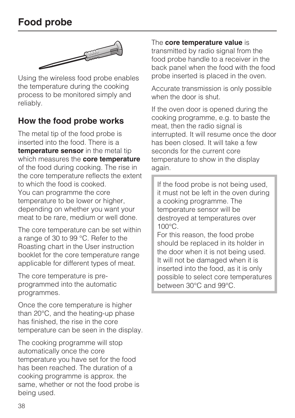 Food probe 38, How the food probe works 38, Food probe | How the food probe works | Miele H 5981 BP User Manual | Page 38 / 88