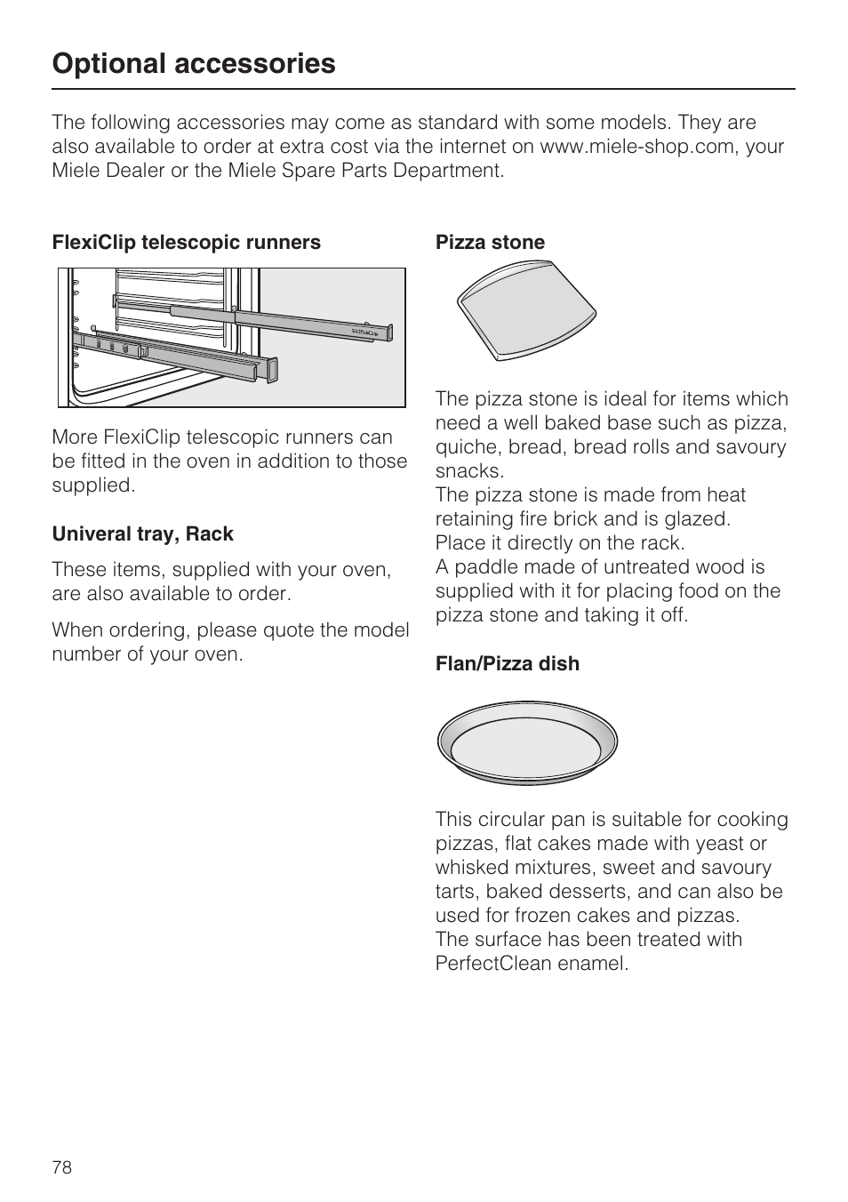 Optional accessories 78, Optional accessories | Miele H 5981 BP User Manual | Page 78 / 88