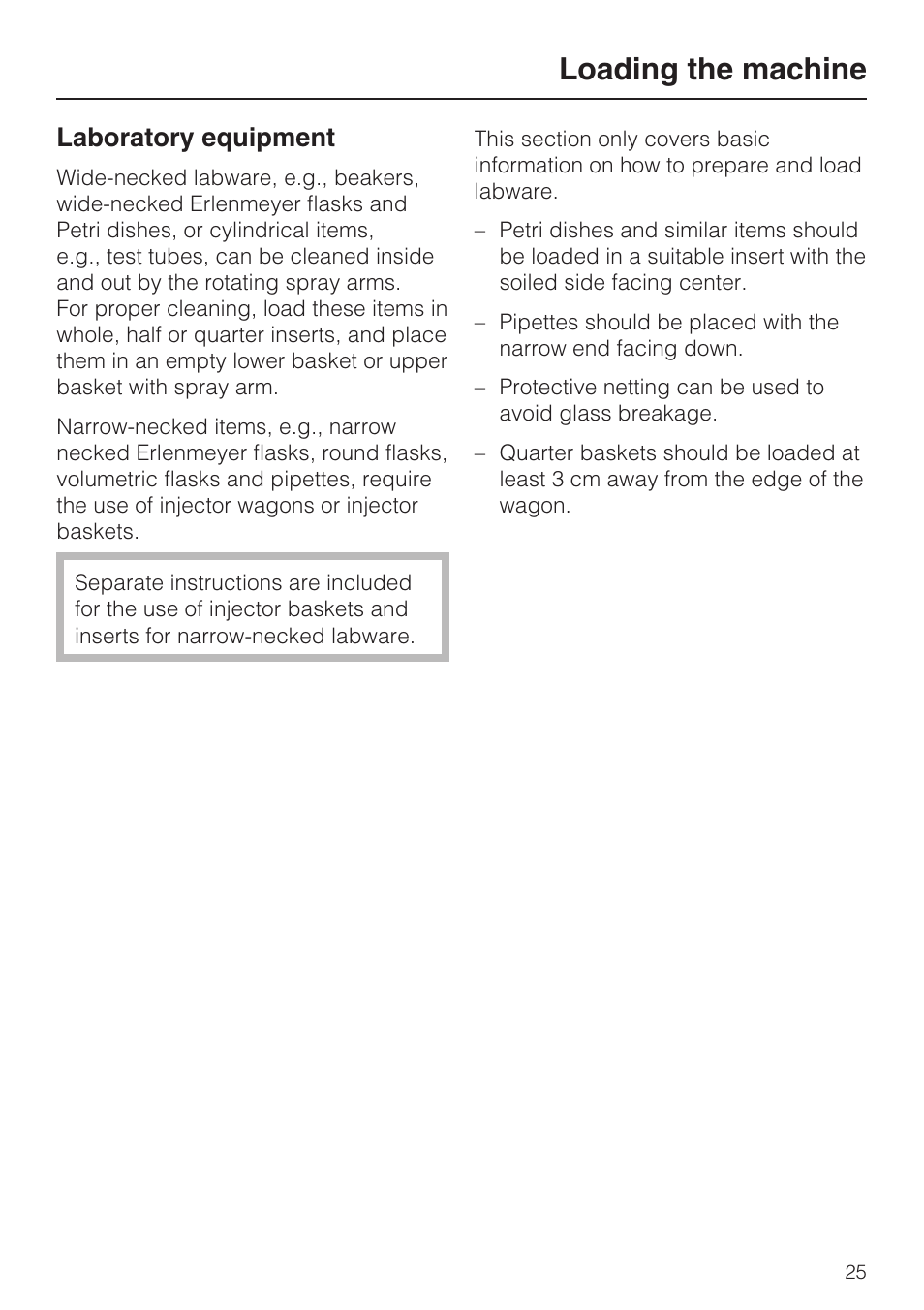 Loading the machine, Laboratory equipment | Miele G 7893 User Manual | Page 25 / 76