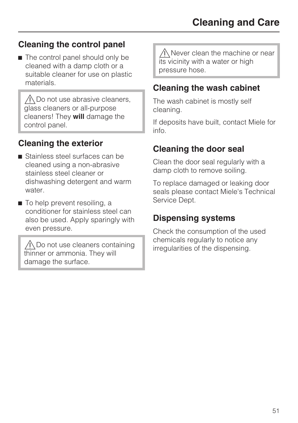 Cleaning and care | Miele G 7893 User Manual | Page 51 / 76