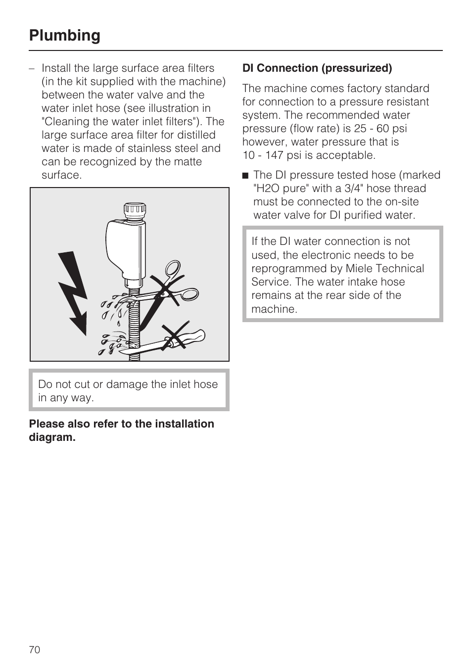 Plumbing | Miele G 7893 User Manual | Page 70 / 76