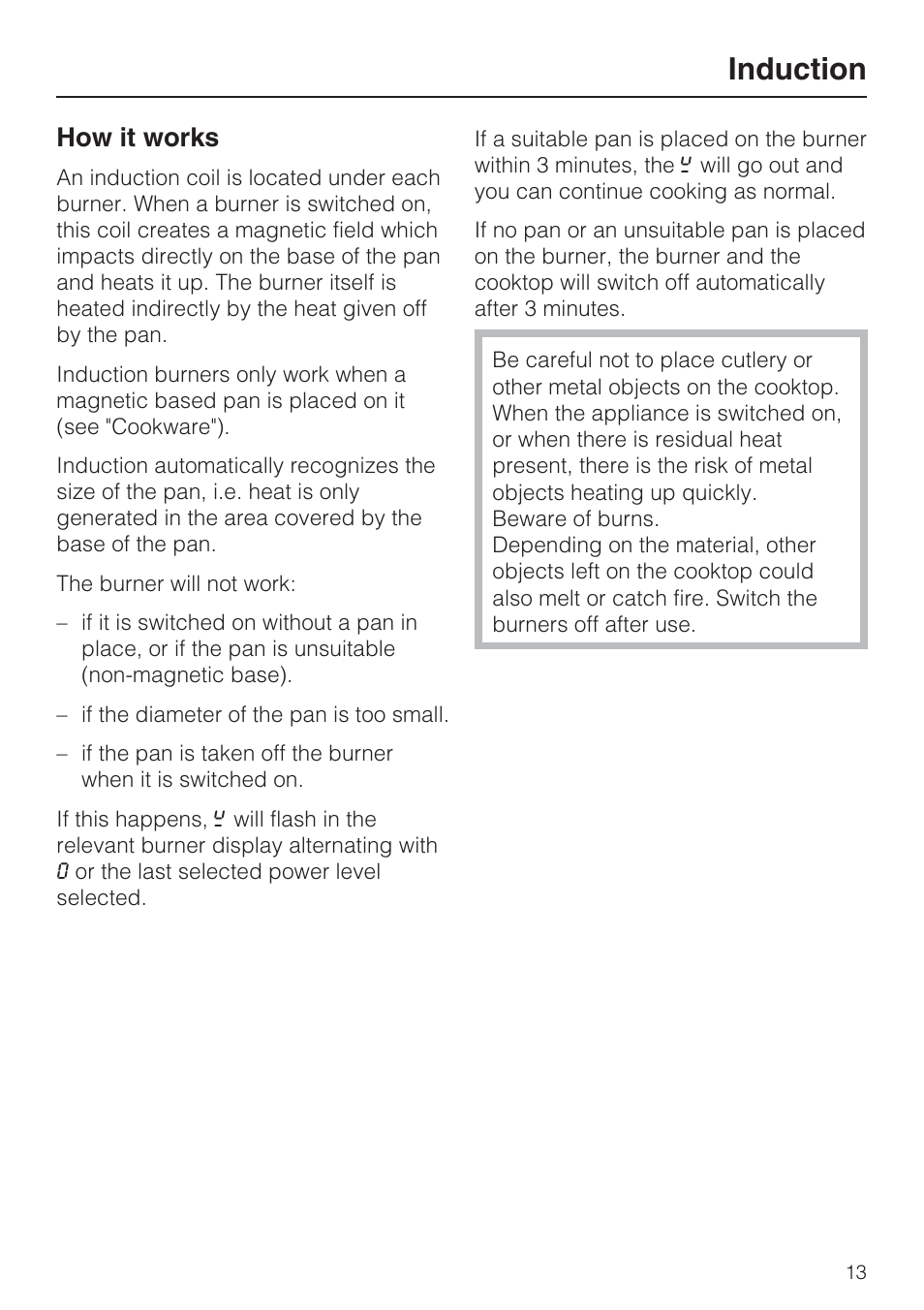 Induction 13, How it works 13, Induction | How it works | Miele KM5753 User Manual | Page 13 / 52