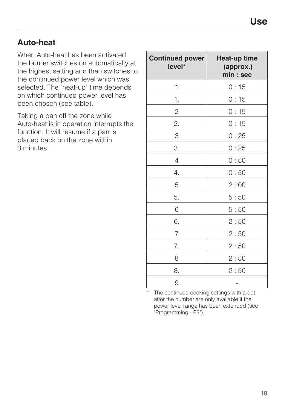 Auto-heat 19, Auto-heat | Miele KM5753 User Manual | Page 19 / 52