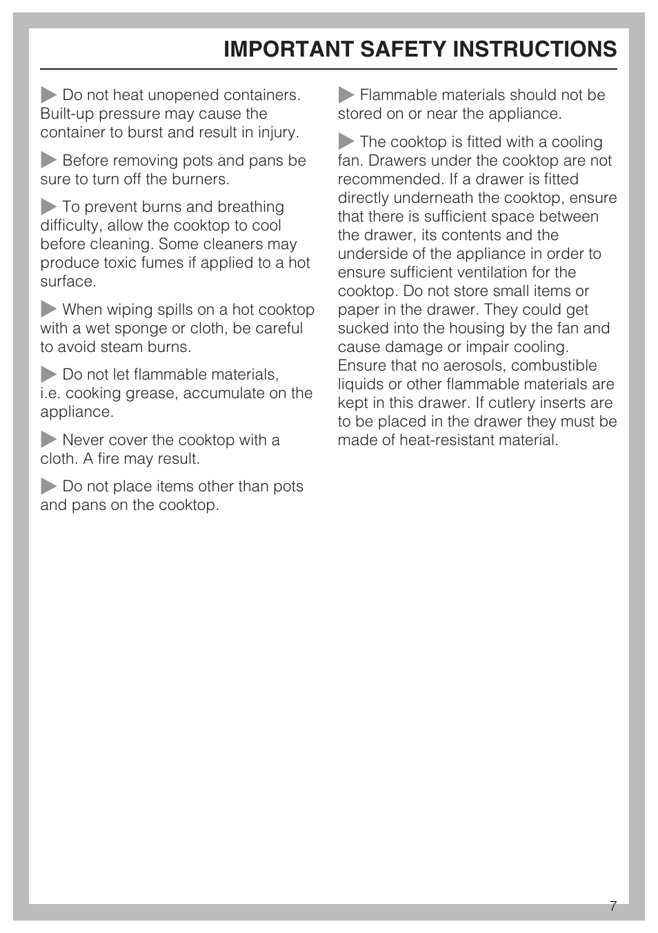 Important safety instructions | Miele KM5753 User Manual | Page 7 / 52