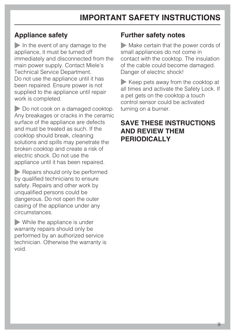 Important safety instructions | Miele KM5753 User Manual | Page 9 / 52