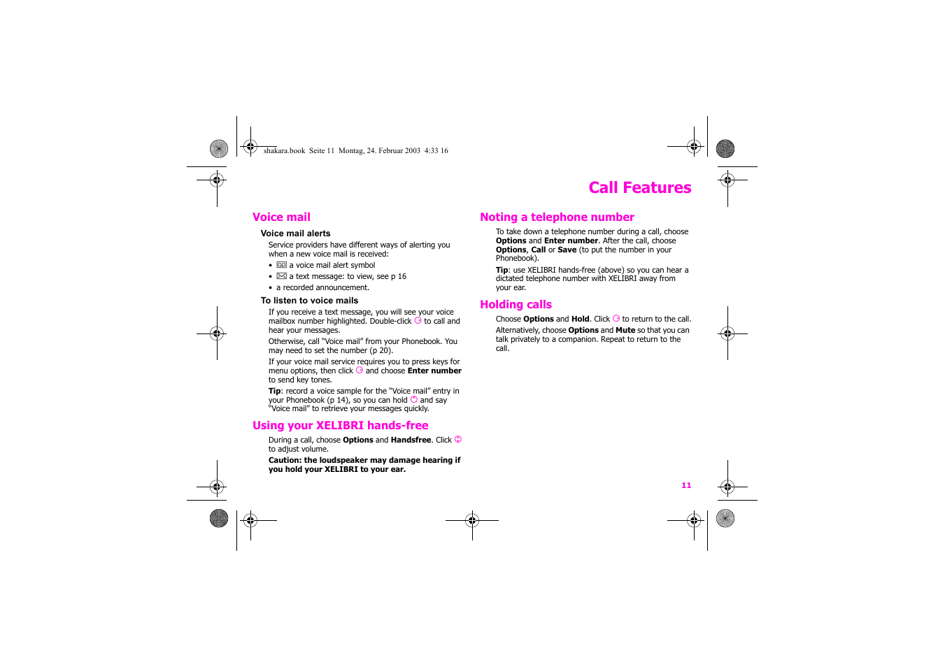 Call features | Siemens Xelibri 3 User Manual | Page 12 / 34