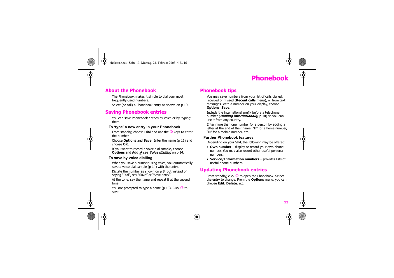 Phonebook | Siemens Xelibri 3 User Manual | Page 14 / 34