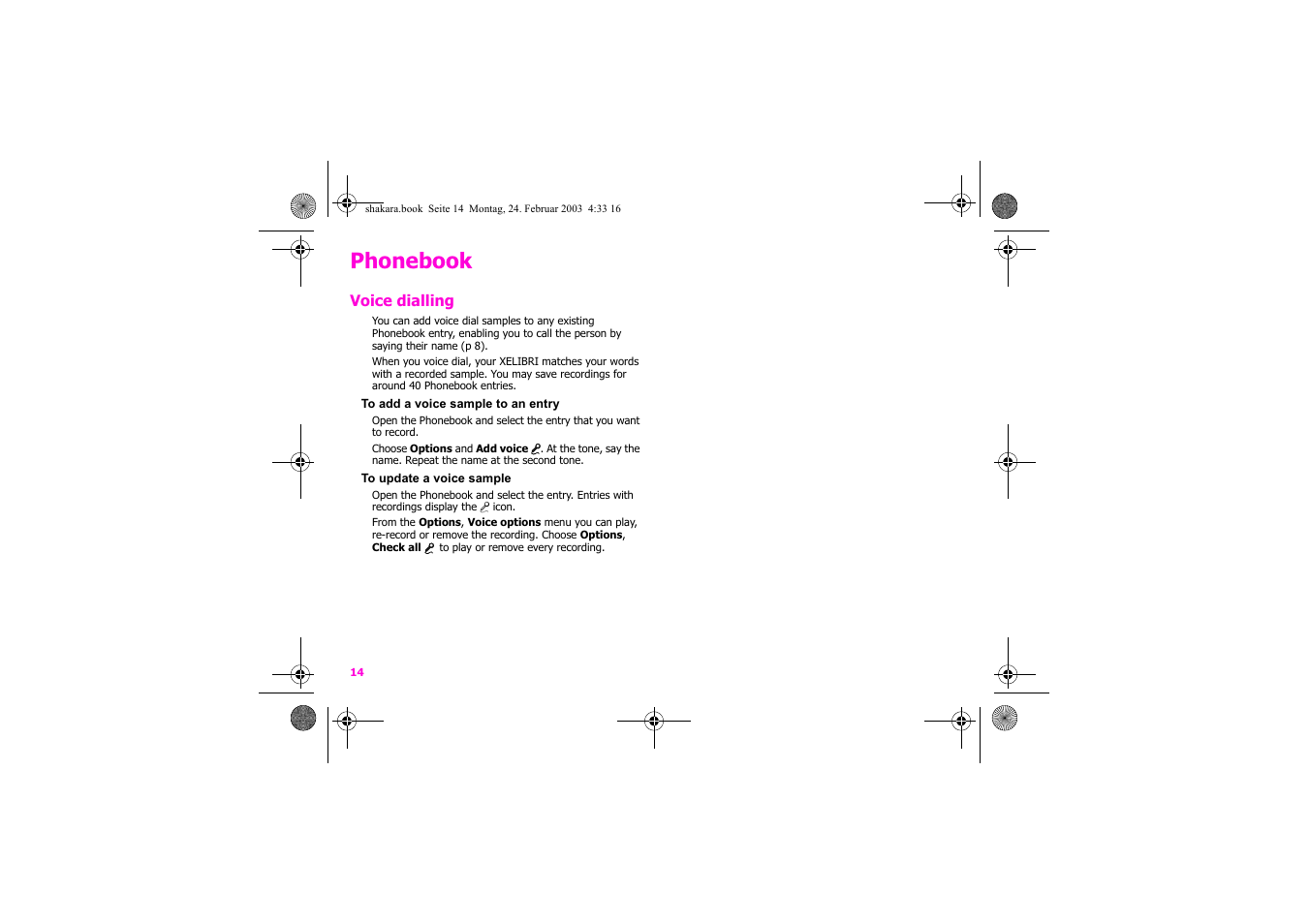 Phonebook | Siemens Xelibri 3 User Manual | Page 15 / 34