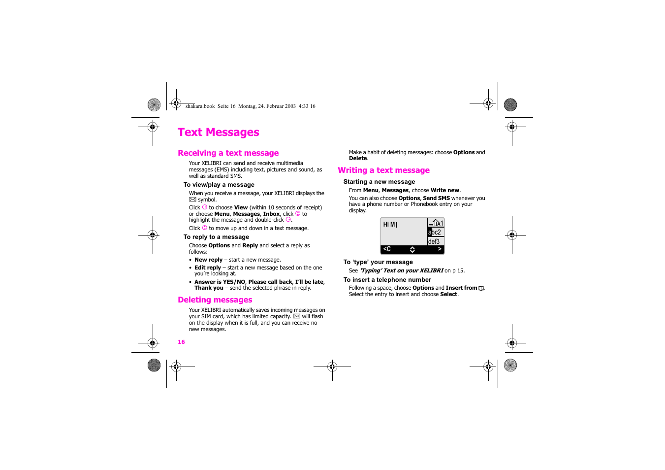 Text messages | Siemens Xelibri 3 User Manual | Page 17 / 34