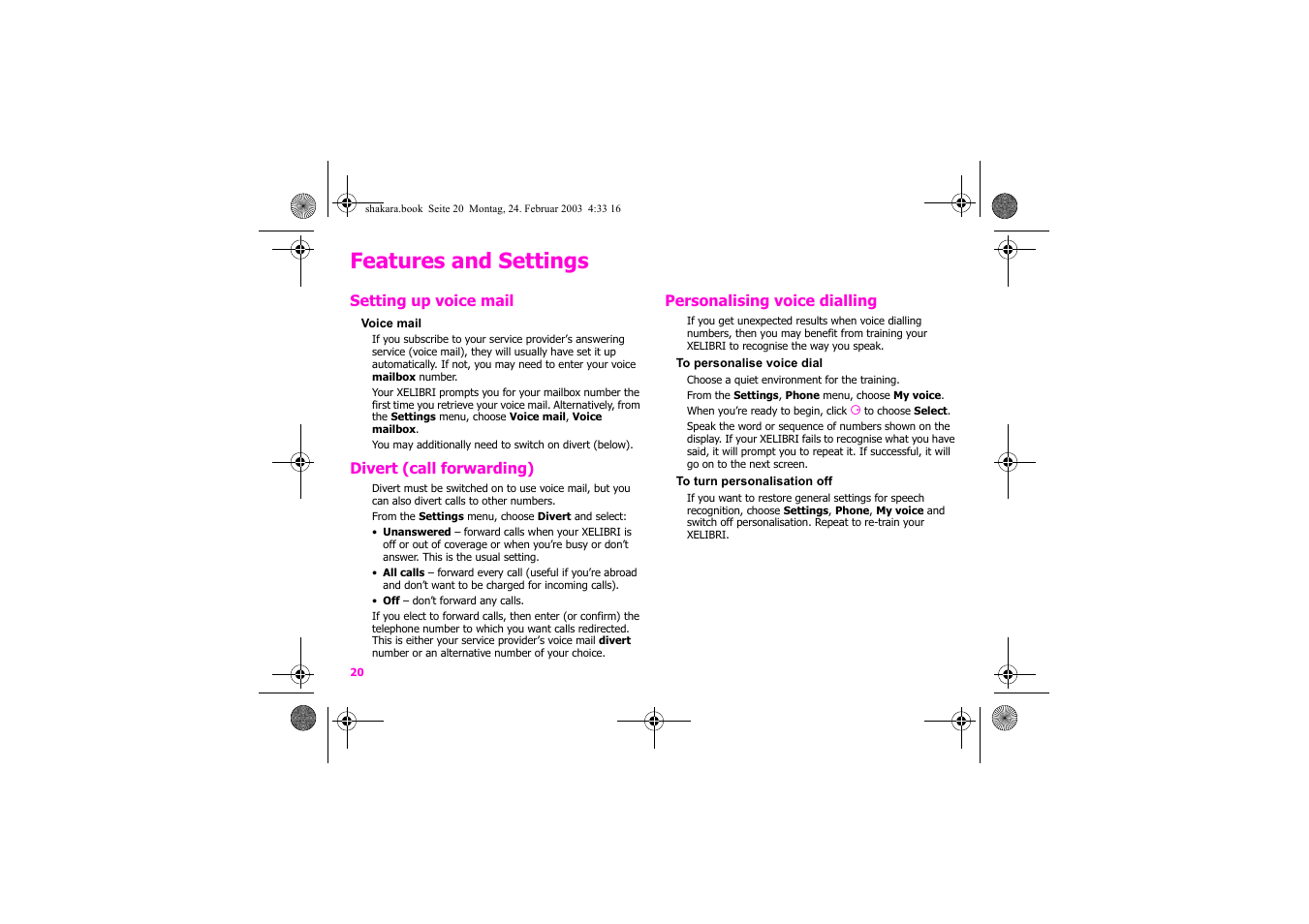 Features and settings | Siemens Xelibri 3 User Manual | Page 21 / 34