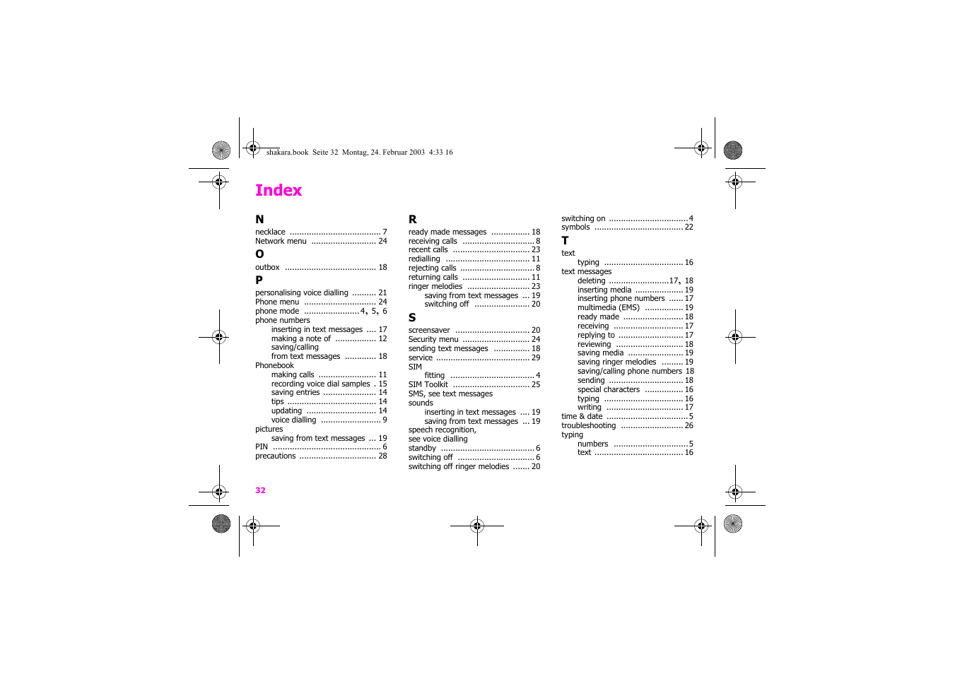 Index | Siemens Xelibri 3 User Manual | Page 33 / 34