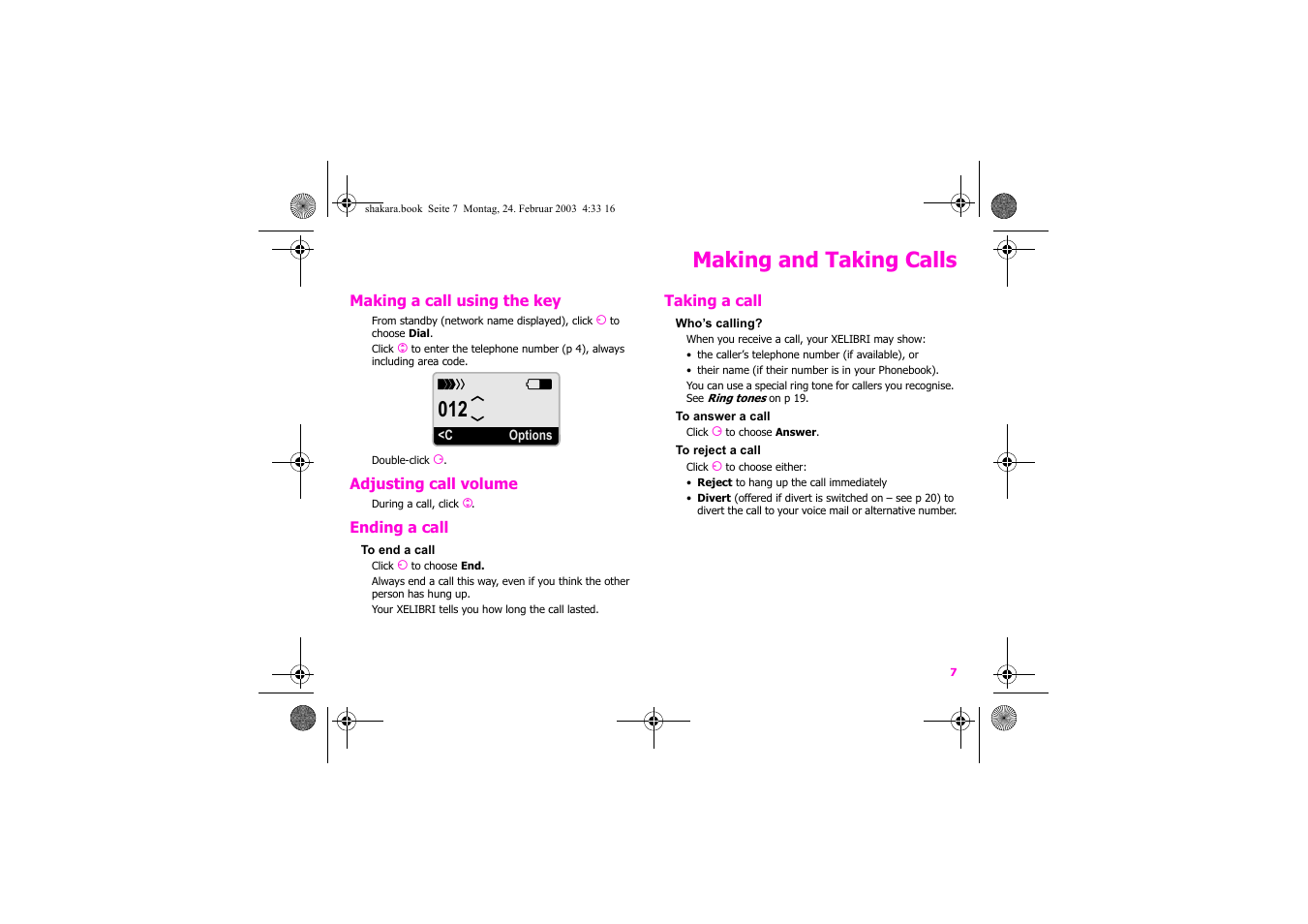 Making and taking calls | Siemens Xelibri 3 User Manual | Page 8 / 34