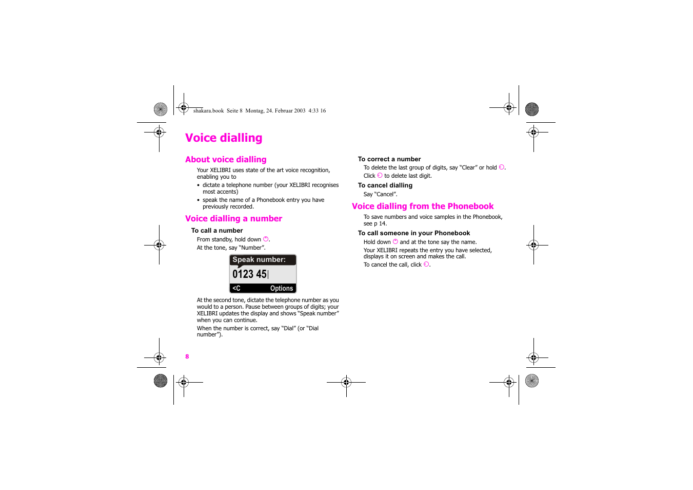 Voice dialling | Siemens Xelibri 3 User Manual | Page 9 / 34