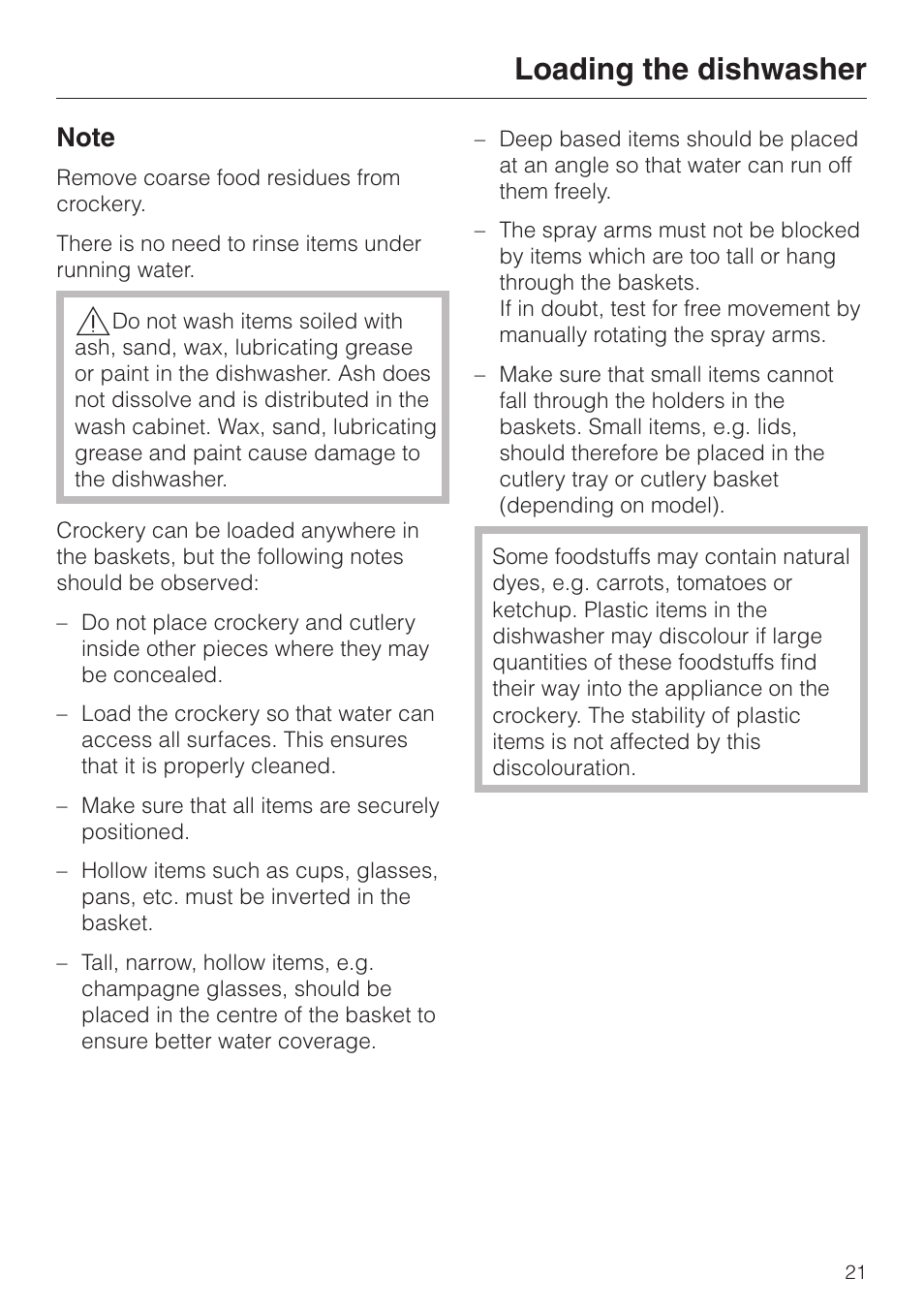 Loading the dishwasher 21, Loading the dishwasher | Miele 06 702 810 User Manual | Page 21 / 64