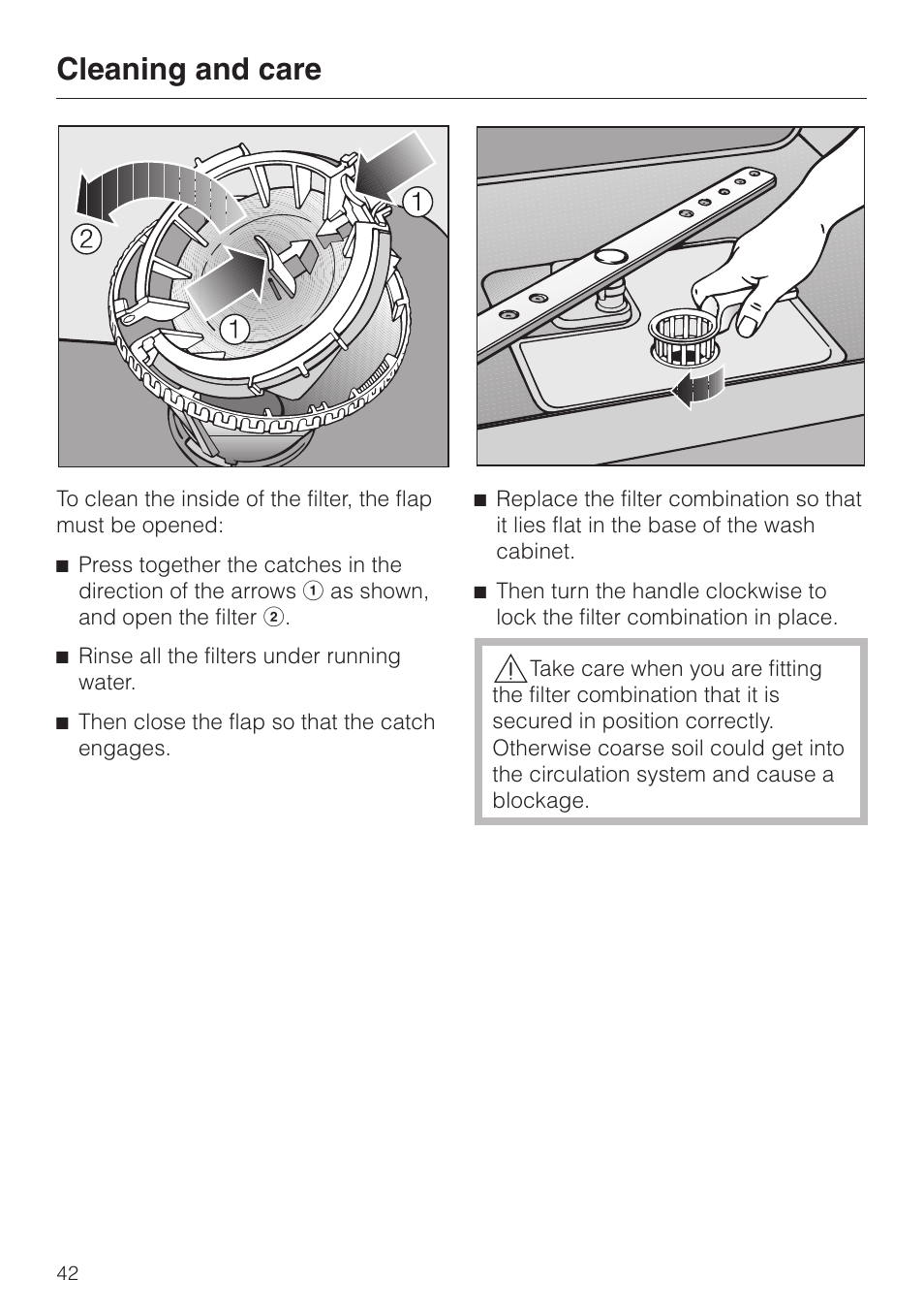 Cleaning and care | Miele 06 702 810 User Manual | Page 42 / 64