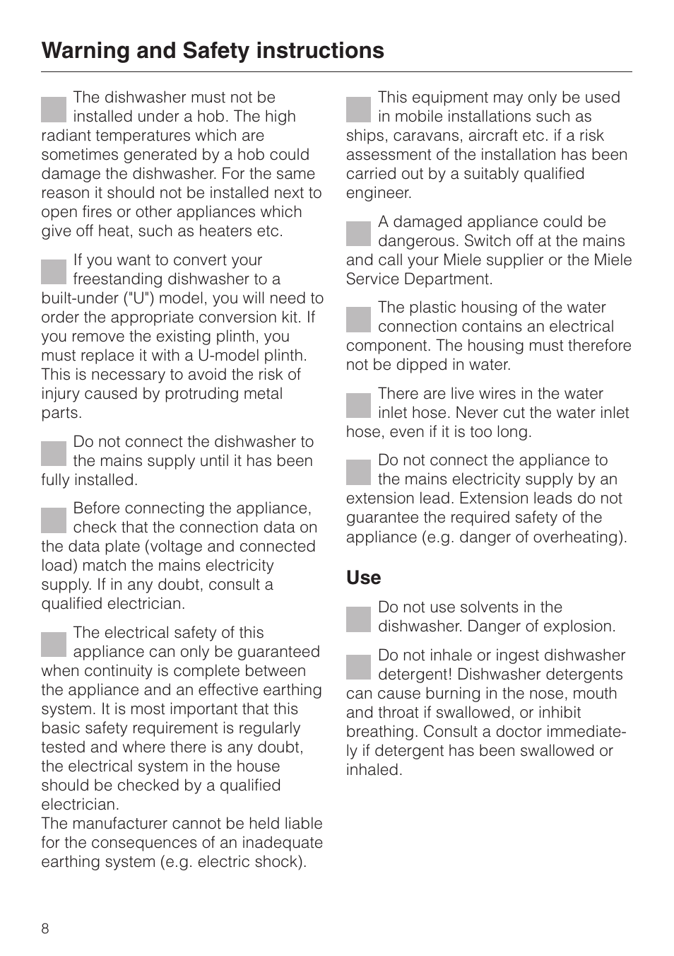 Warning and safety instructions | Miele 06 702 810 User Manual | Page 8 / 64