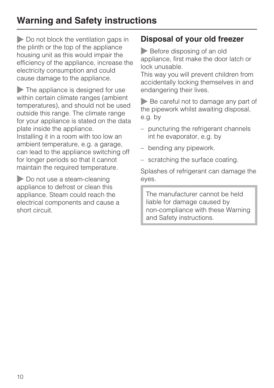 Warning and safety instructions | Miele F 9212 i User Manual | Page 10 / 36