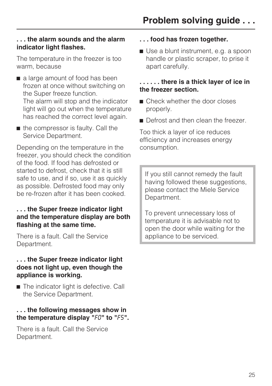 Problem solving guide | Miele F 9212 i User Manual | Page 25 / 36