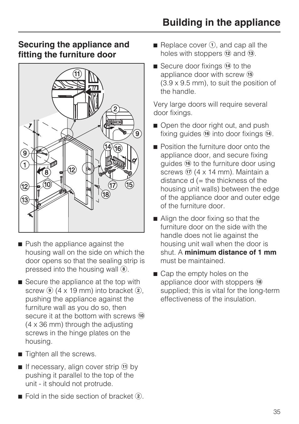 Building in the appliance | Miele F 9212 i User Manual | Page 35 / 36